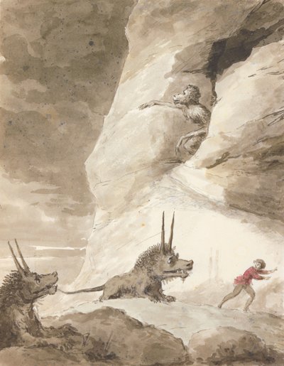 Monsters chasing a man by George Dance